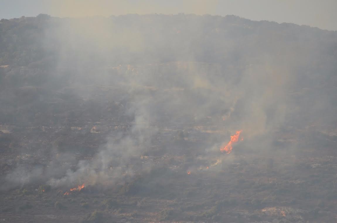 מאמץ משולב. הדליקה בצפון | צילום: מכבי האש גליל: כבאים מנעו את שריפת היישוב חרשים