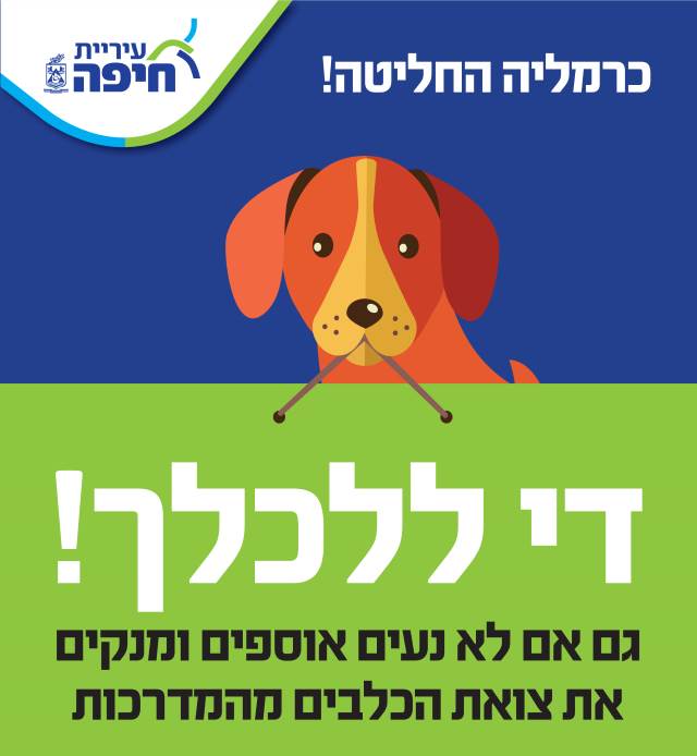בעקבות פניית תושבים. שלט אזהרה חיפאי|צילום: עיריית חיפה חיפה: מבצע לשחרור המדרכות מצואת כלבים